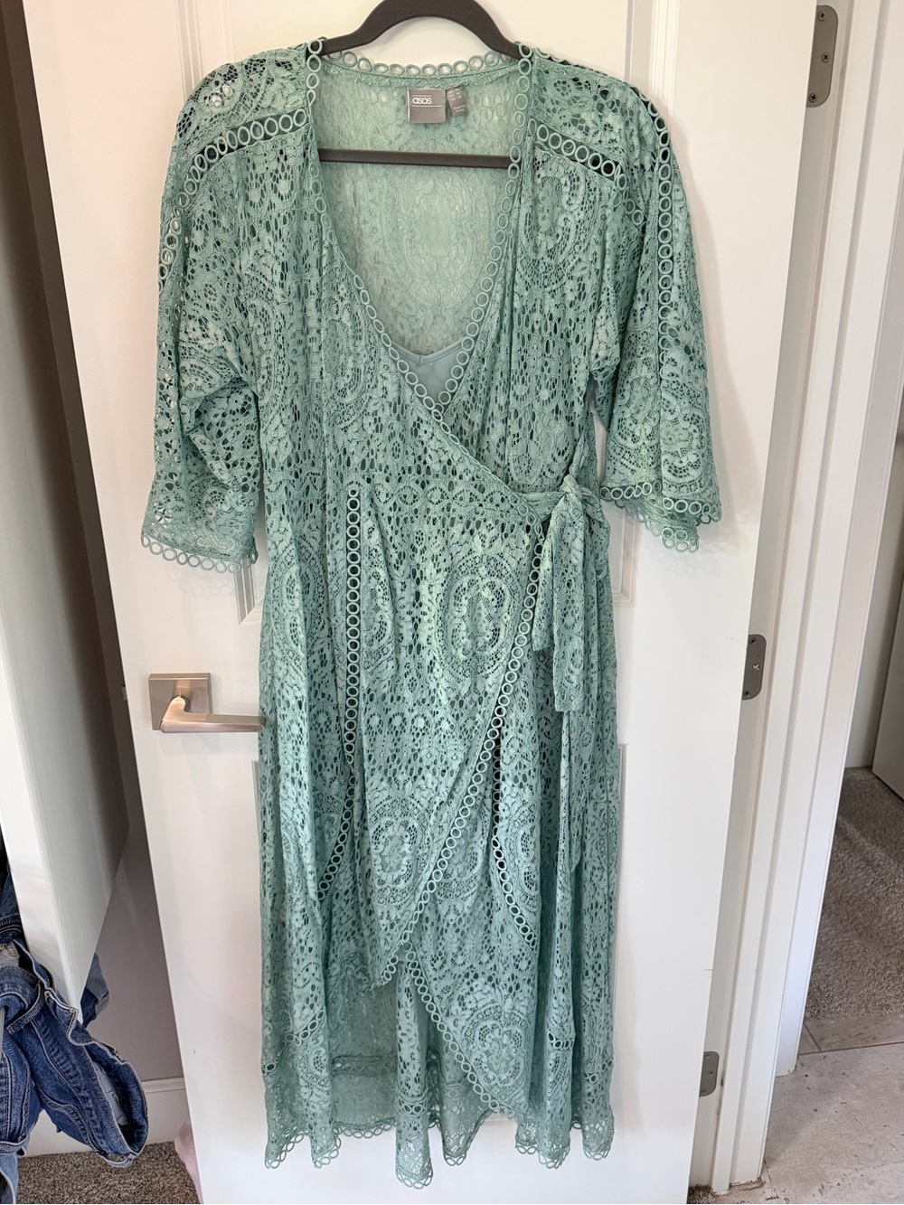 ASOS Seafoam Green Lace Wrap Dress